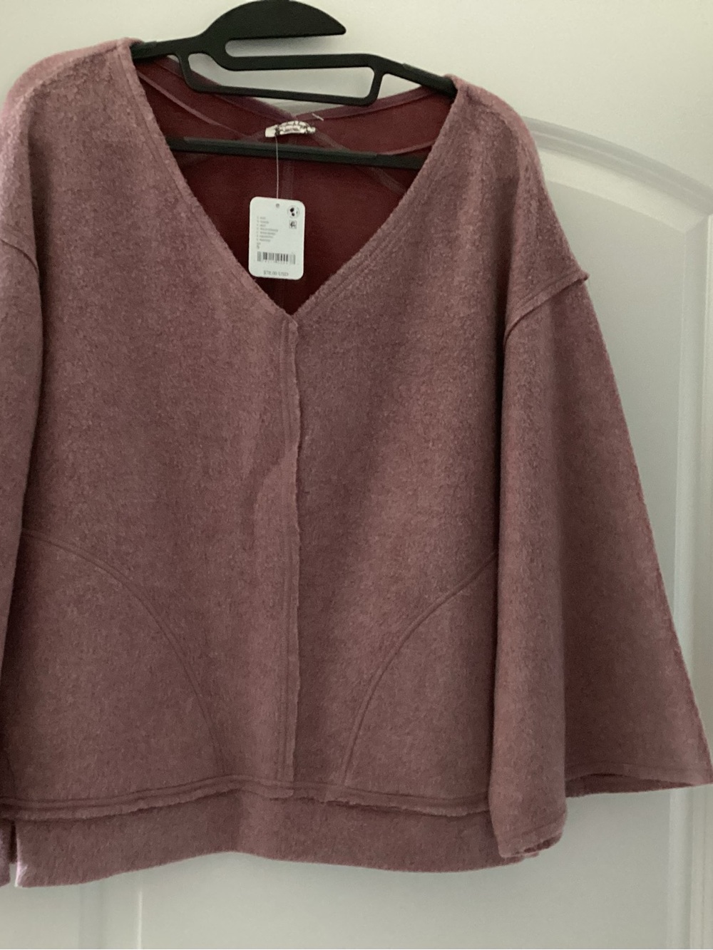Free People Dusty Mauve V-Neck Plush Sweater